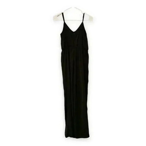 NUDE Wide-Leg Black High Leg Slits Sleeveless V-Neck Empire Waist Jumpsuit - Picture 4 of 6